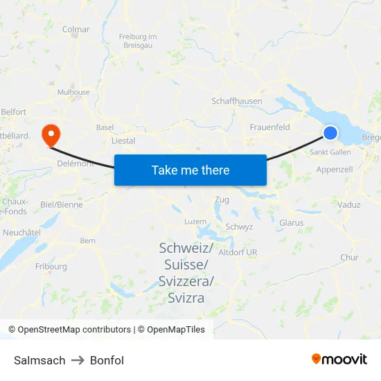 Salmsach to Bonfol map