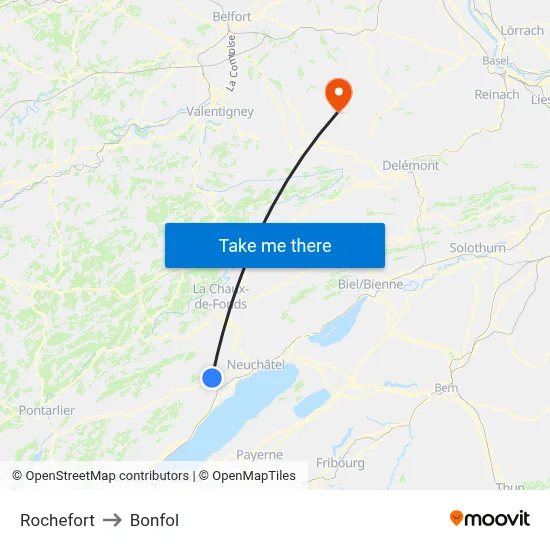 Rochefort to Bonfol map
