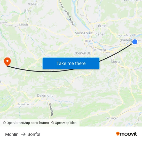 Möhlin to Bonfol map