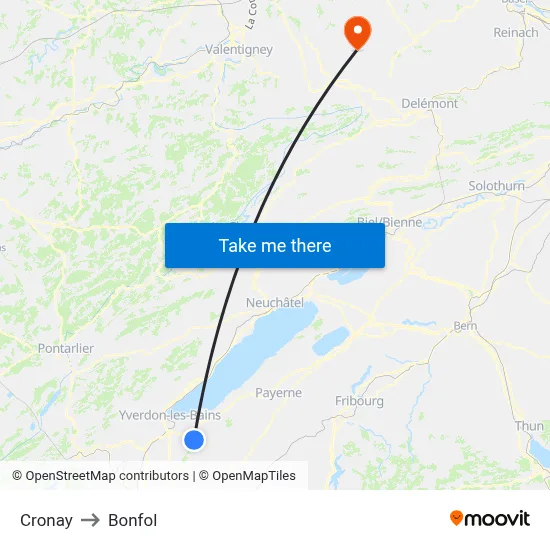 Cronay to Bonfol map