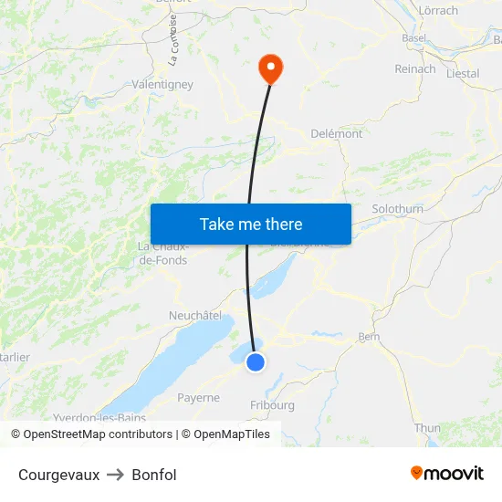 Courgevaux to Bonfol map