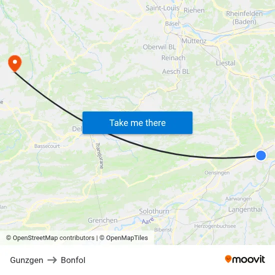 Gunzgen to Bonfol map