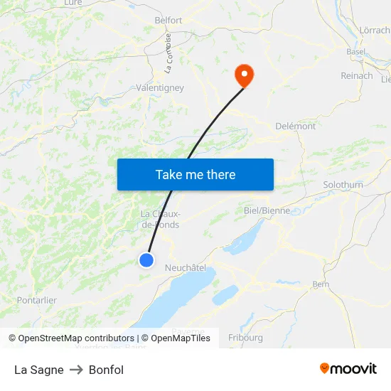 La Sagne to Bonfol map