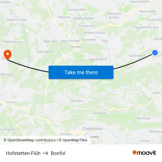 Hofstetten-Flüh to Bonfol map