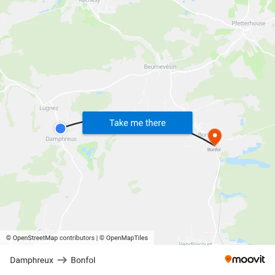 Damphreux to Bonfol map