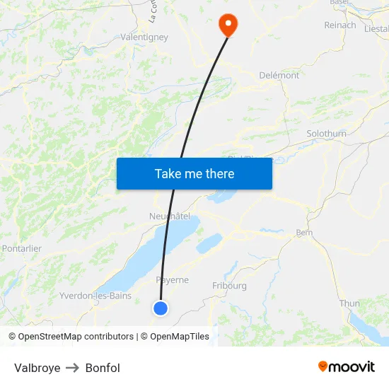 Valbroye to Bonfol map