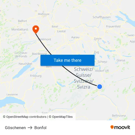 Göschenen to Bonfol map