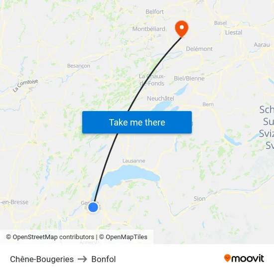 Chêne-Bougeries to Bonfol map