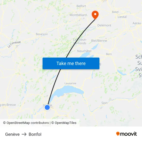 Genève to Bonfol map