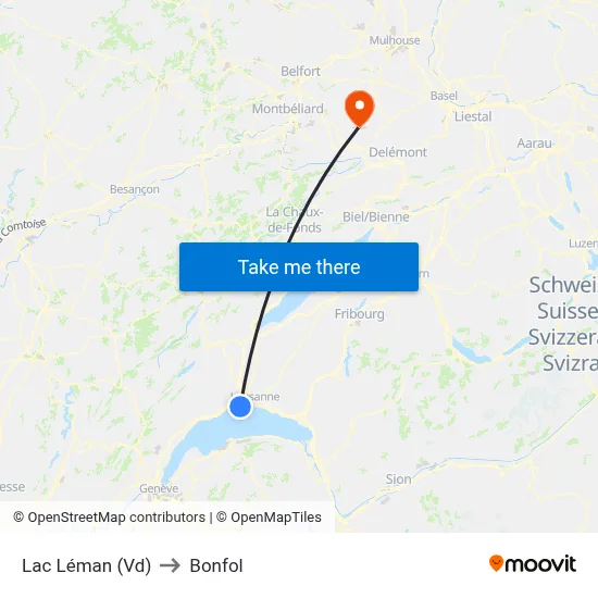 Lac Léman (Vd) to Bonfol map