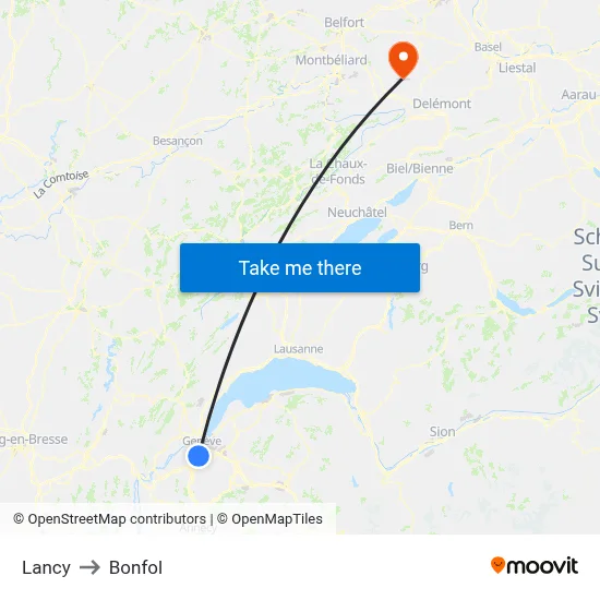 Lancy to Bonfol map
