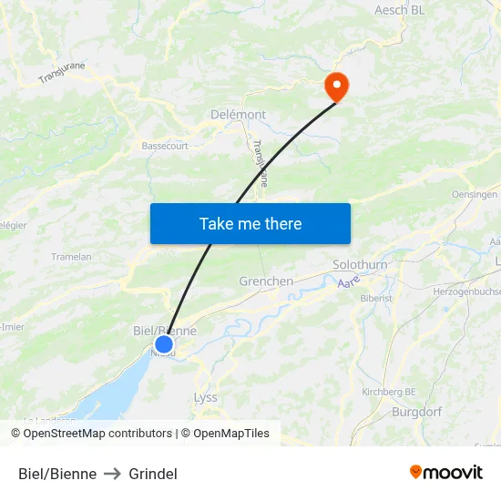 Biel/Bienne to Grindel map
