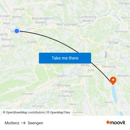 Muttenz to Seengen map