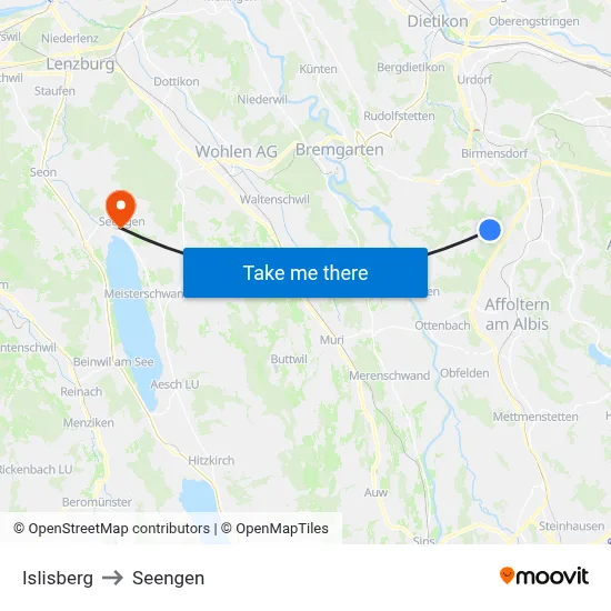 Islisberg to Seengen map