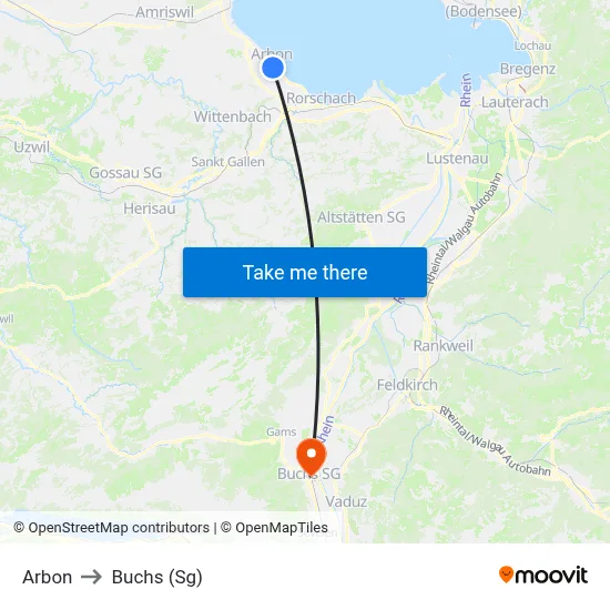 Arbon to Buchs (Sg) map