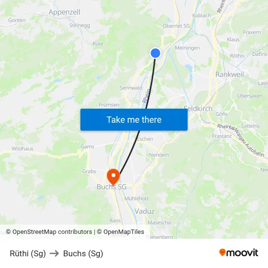 Rüthi (Sg) to Buchs (Sg) map