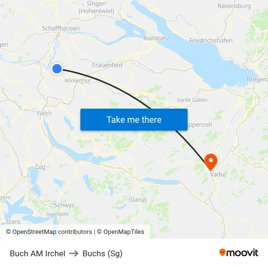 Buch AM Irchel to Buchs (Sg) map
