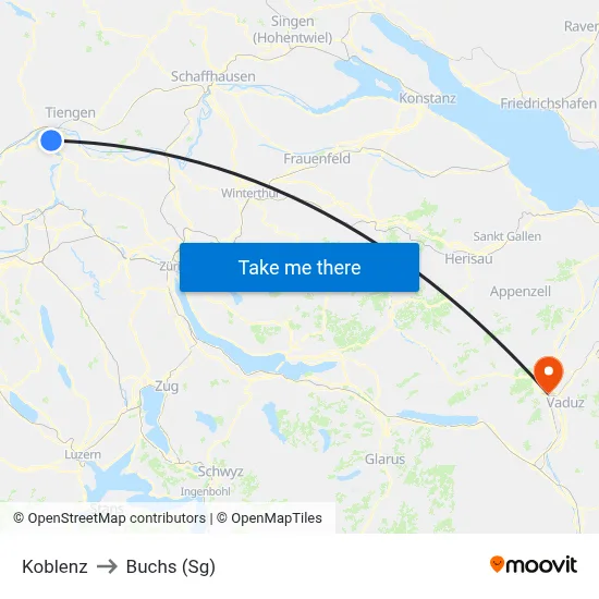 Koblenz to Buchs (Sg) map