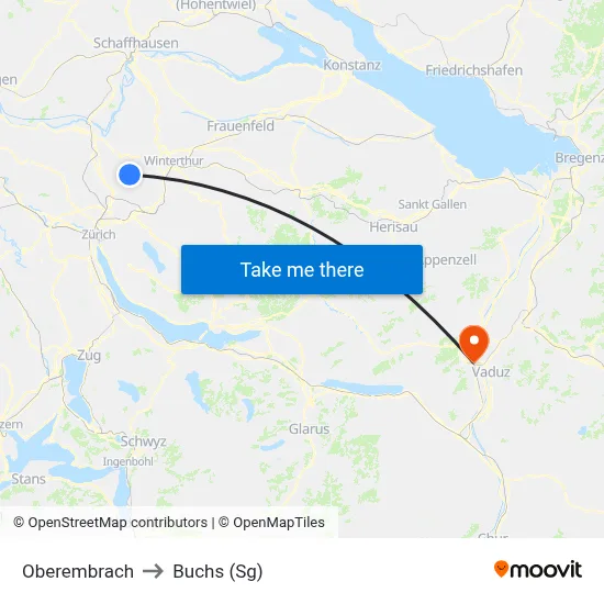 Oberembrach to Buchs (Sg) map