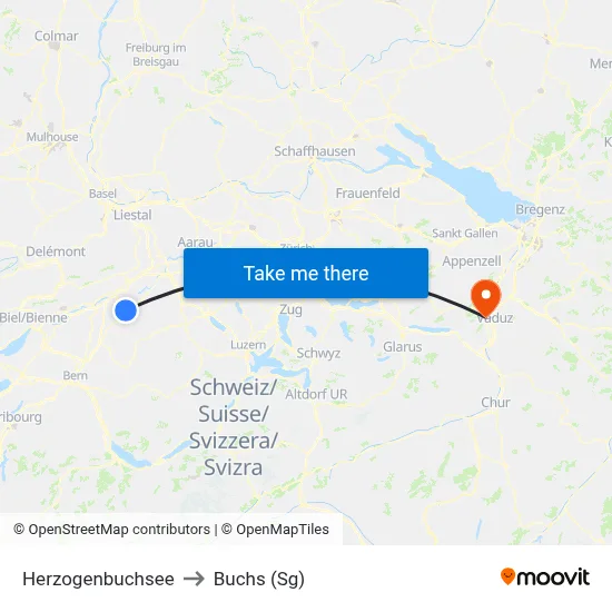 Herzogenbuchsee to Buchs (Sg) map