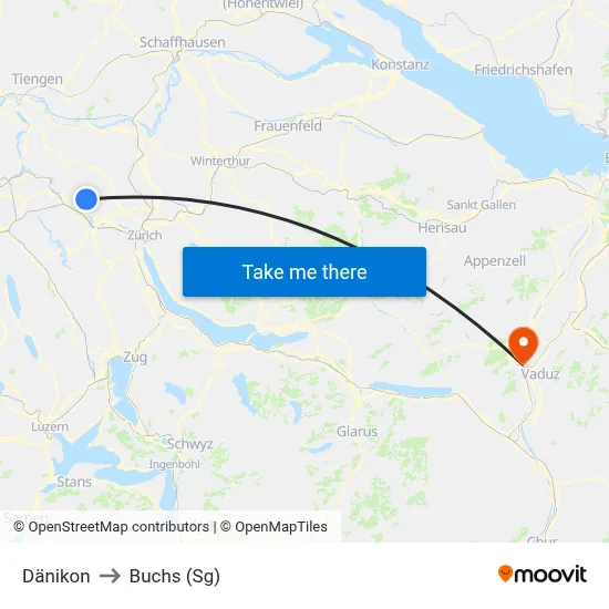 Dänikon to Buchs (Sg) map