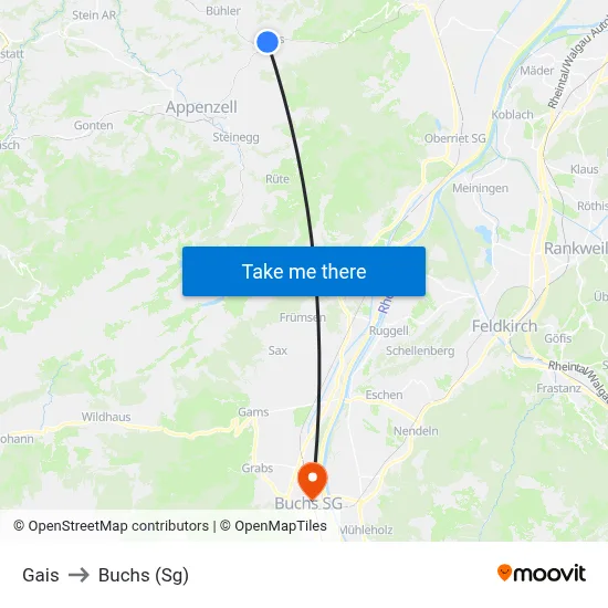 Gais to Buchs (Sg) map