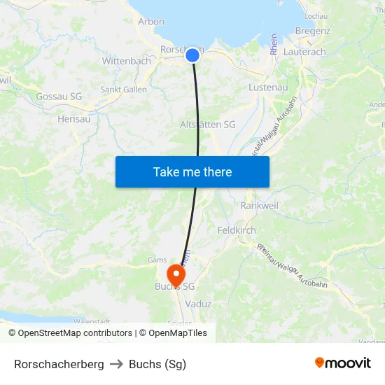 Rorschacherberg to Buchs (Sg) map