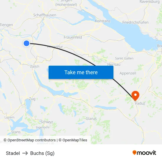 Stadel to Buchs (Sg) map