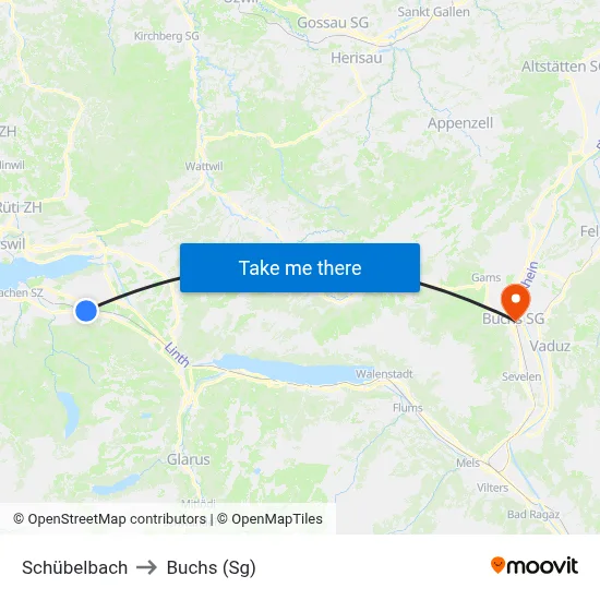 Schübelbach to Buchs (Sg) map