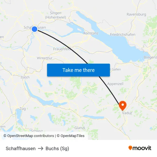 Schaffhausen to Buchs (Sg) map