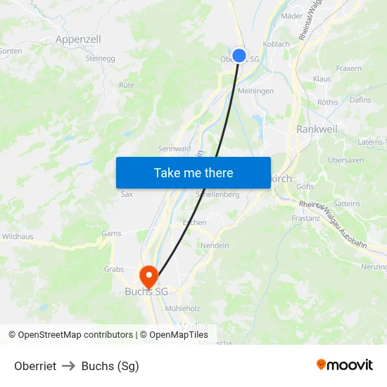 Oberriet to Buchs (Sg) map