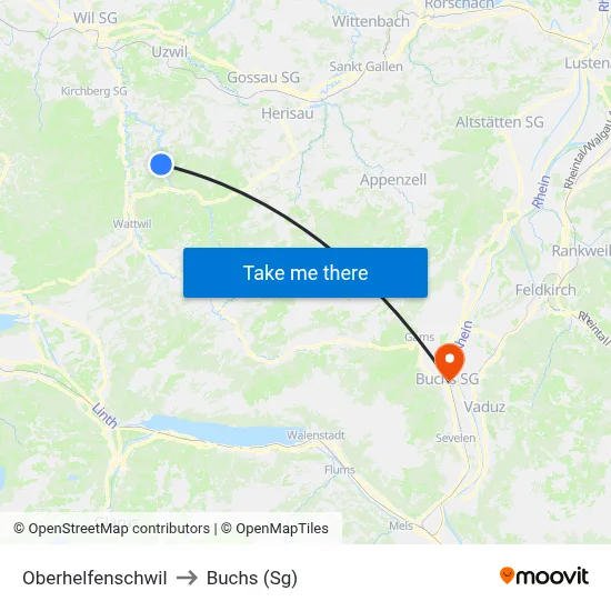 Oberhelfenschwil to Buchs (Sg) map