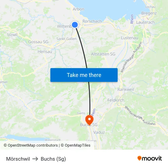 Mörschwil to Buchs (Sg) map
