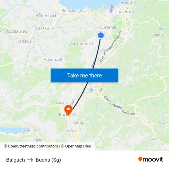 Balgach to Buchs (Sg) map