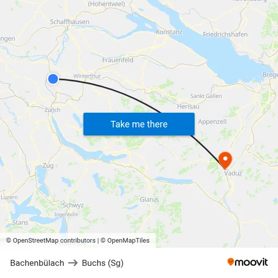Bachenbülach to Buchs (Sg) map