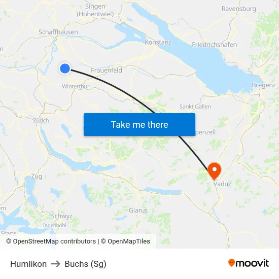 Humlikon to Buchs (Sg) map
