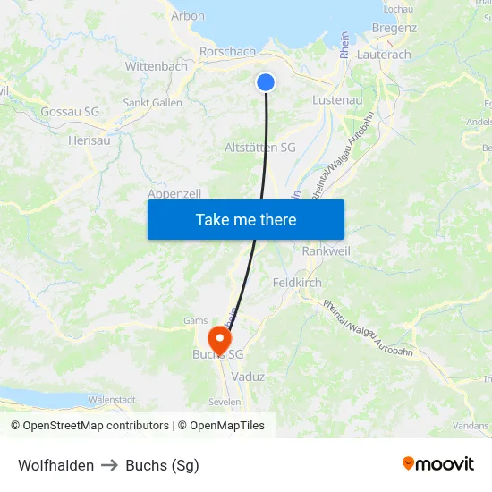 Wolfhalden to Buchs (Sg) map