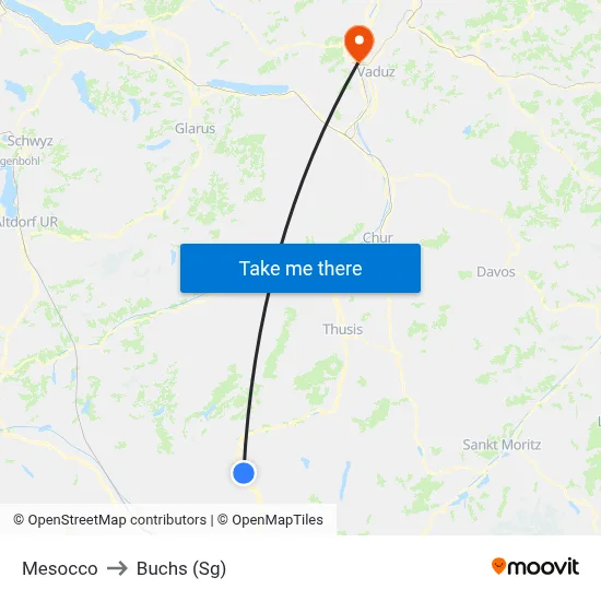 Mesocco to Buchs (Sg) map