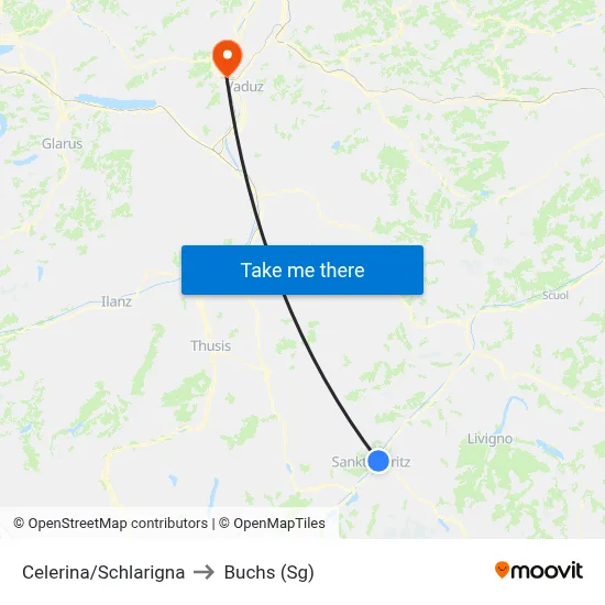 Celerina/Schlarigna to Buchs (Sg) map