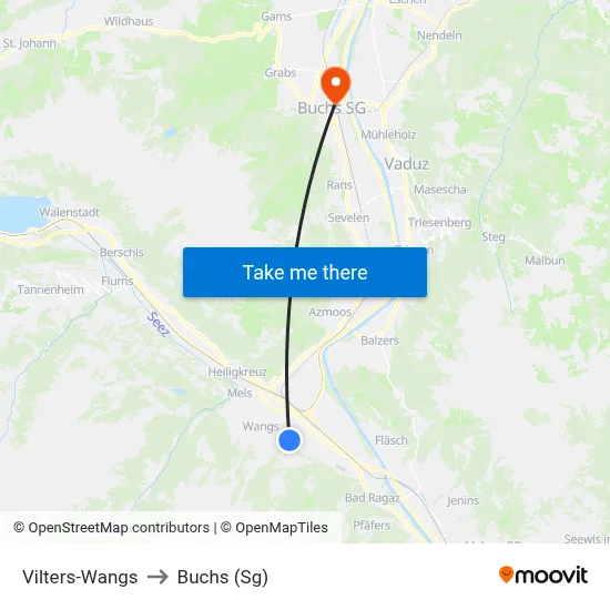 Vilters-Wangs to Buchs (Sg) map