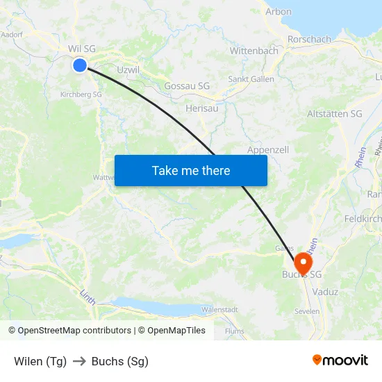 Wilen (Tg) to Buchs (Sg) map