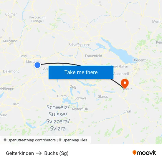 Gelterkinden to Buchs (Sg) map
