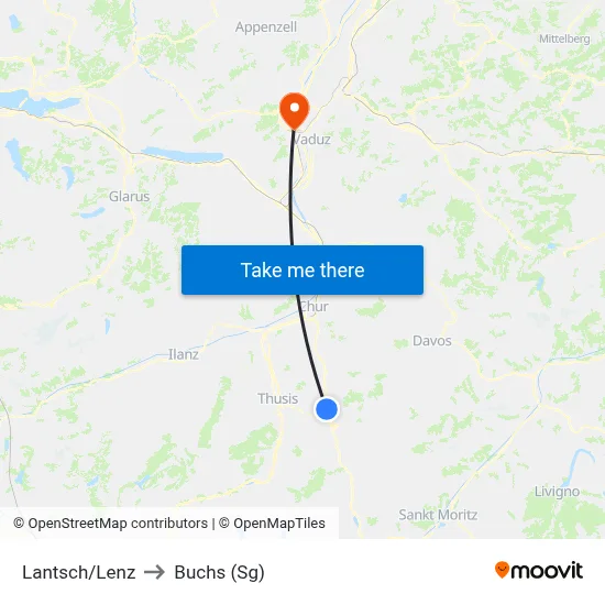 Lantsch/Lenz to Buchs (Sg) map