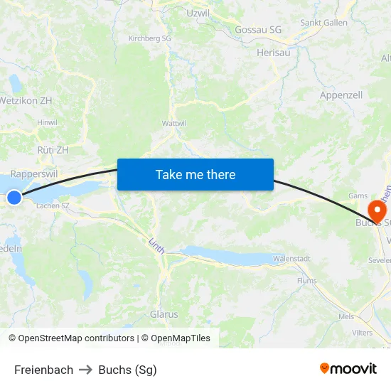Freienbach to Buchs (Sg) map