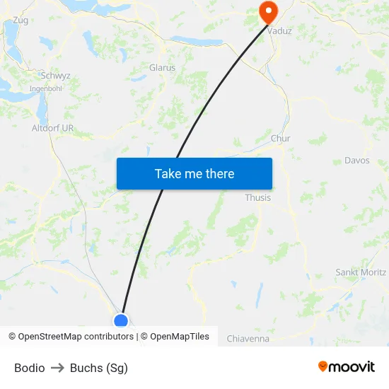 Bodio to Buchs (Sg) map