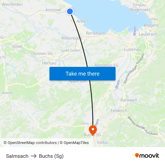 Salmsach to Buchs (Sg) map