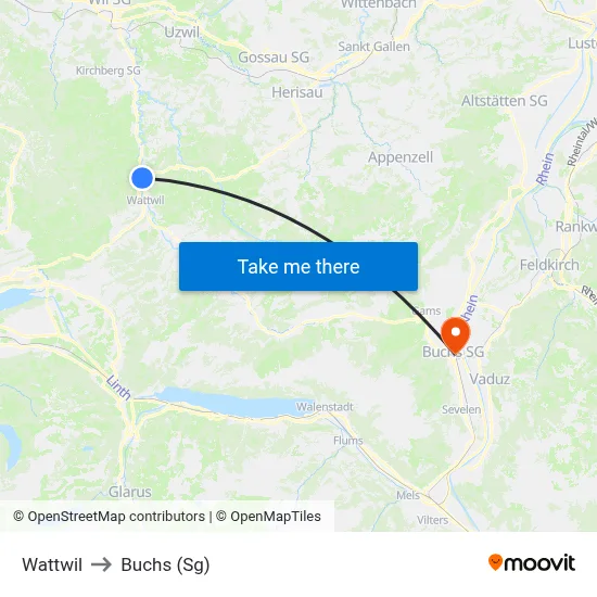 Wattwil to Buchs (Sg) map