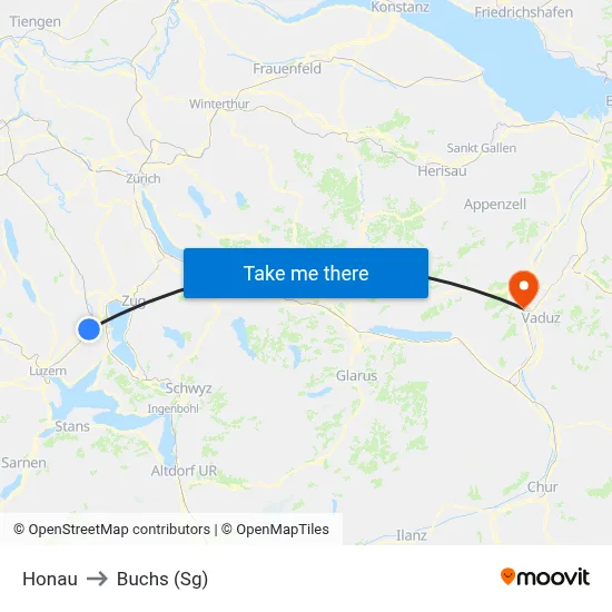 Honau to Buchs (Sg) map