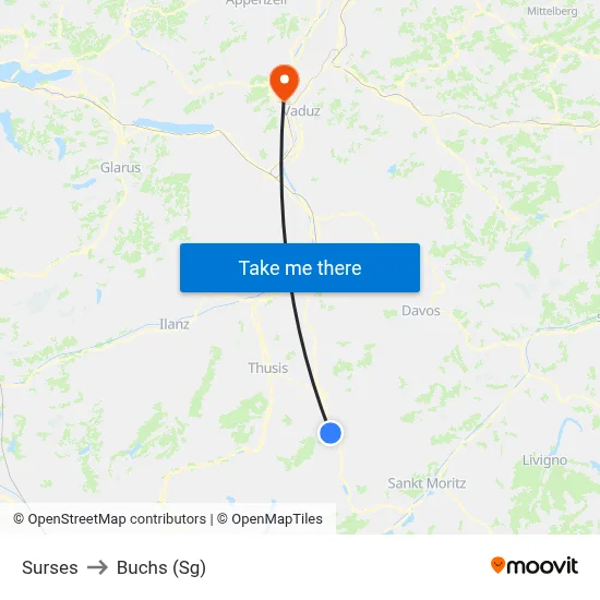 Surses to Buchs (Sg) map