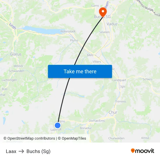 Laax to Buchs (Sg) map